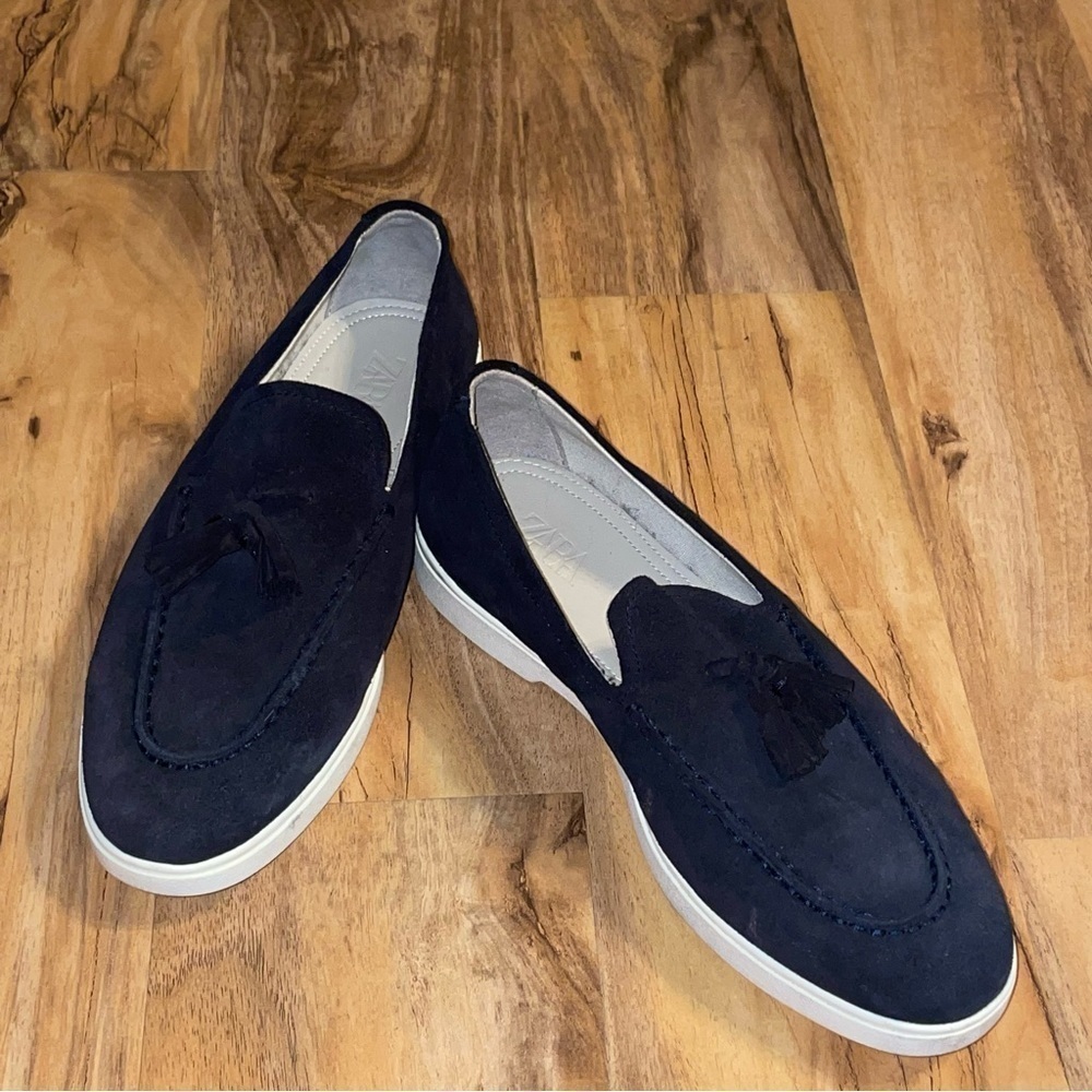 Zara Athletic Tasseled Suede Leather Loafers Size 40 EU - Picture 4 of 10